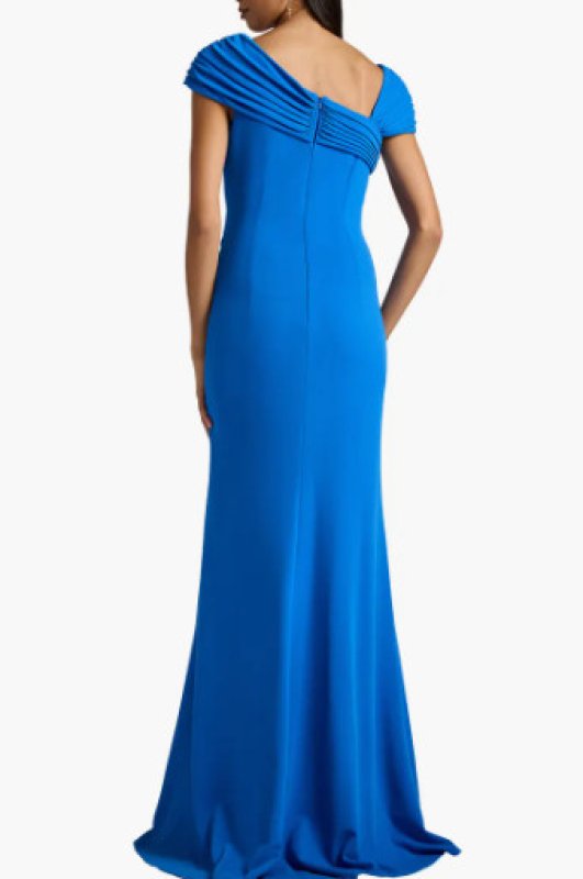画像2: Tadashi Shoji タダシショージ  Mireya ドレープ キャップスリーブ ロングドレス｜ブルー (2)