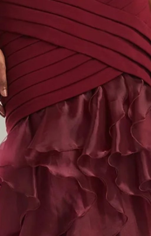 画像4: 【8/31まで限定特別価格】Tadashi Shoji タダシショージ  Vail シャッタープリーツ オーガンジー ロングドレス｜ボルドー (4)