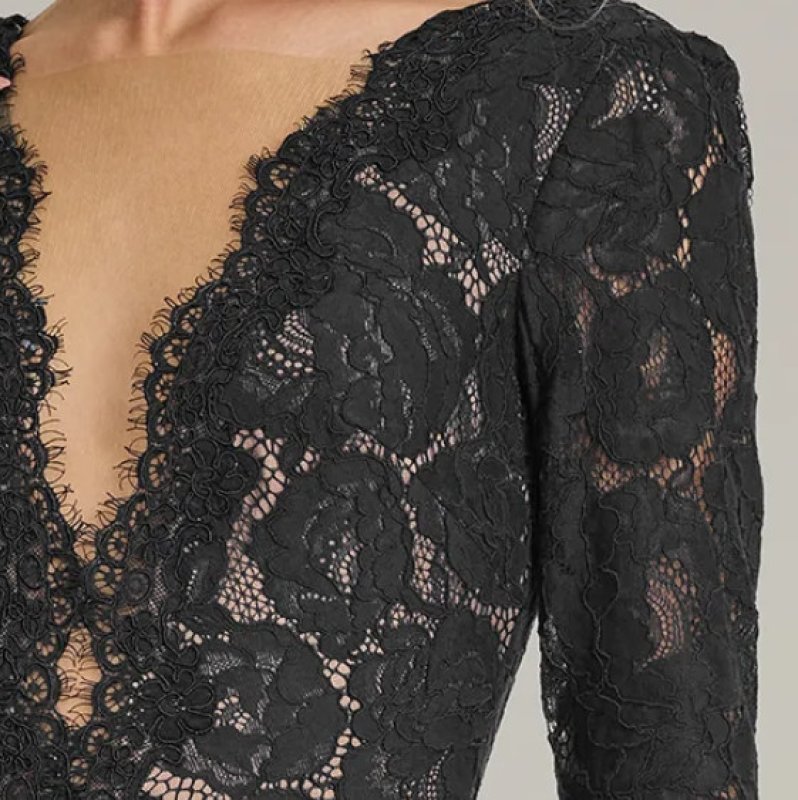 画像4: Tadashi Shoji タダシショージ  Corwin 刺繍レース イリュージョン ロングドレス｜ブラック (4)