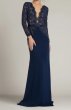 画像1: Tadashi Shoji タダシショージ  Corwin 刺繍レース イリュージョン ロングドレス｜ネイビー (1)
