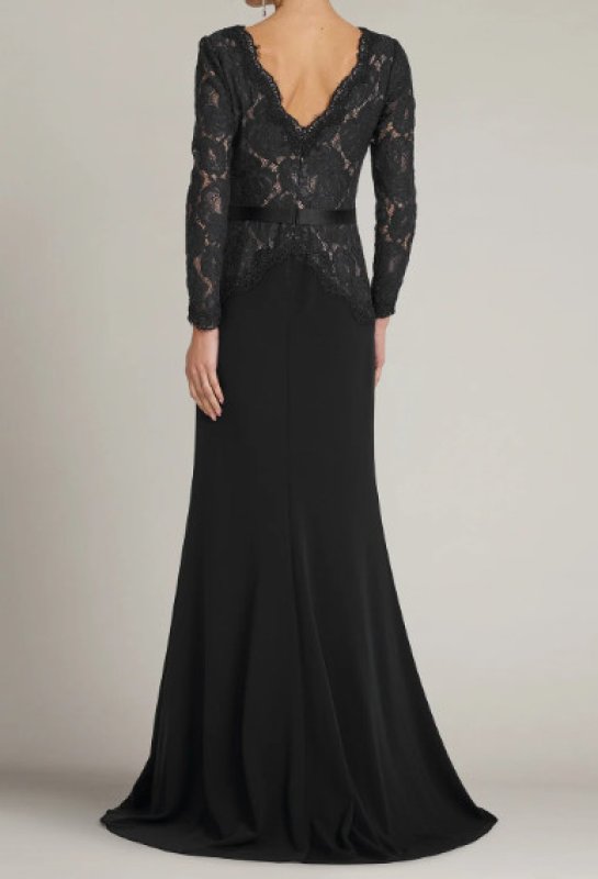 画像2: Tadashi Shoji タダシショージ  Corwin 刺繍レース イリュージョン ロングドレス｜ブラック (2)