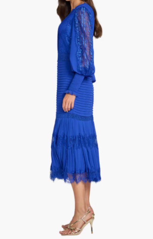 画像3: 【限定特別価格】Tadashi Shoji タダシショージ  コバルトブルー 袖あり NYSSA  ピンタックドレス｜結婚式、パーティードレス (3)