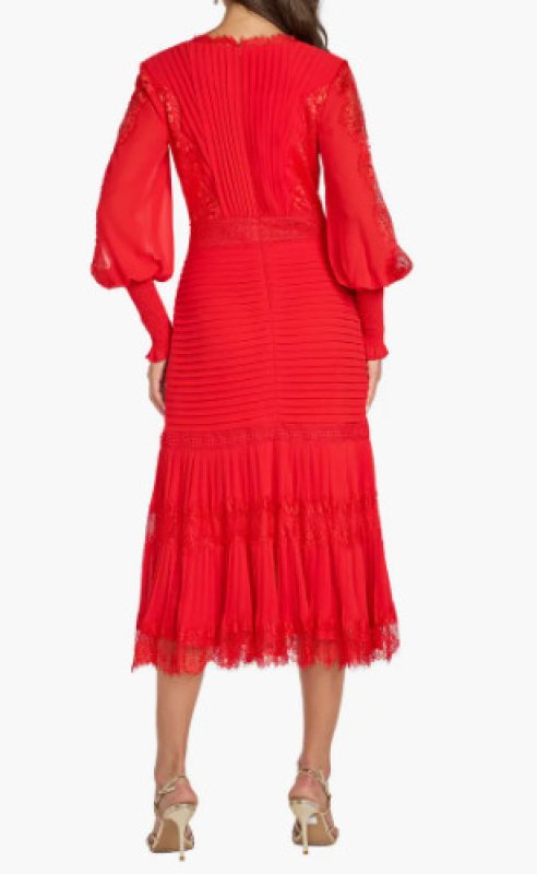 画像2: 【限定特別価格】Tadashi Shoji タダシショージ  レッド 袖あり NYSSA  ピンタックドレス｜結婚式、パーティードレス (2)