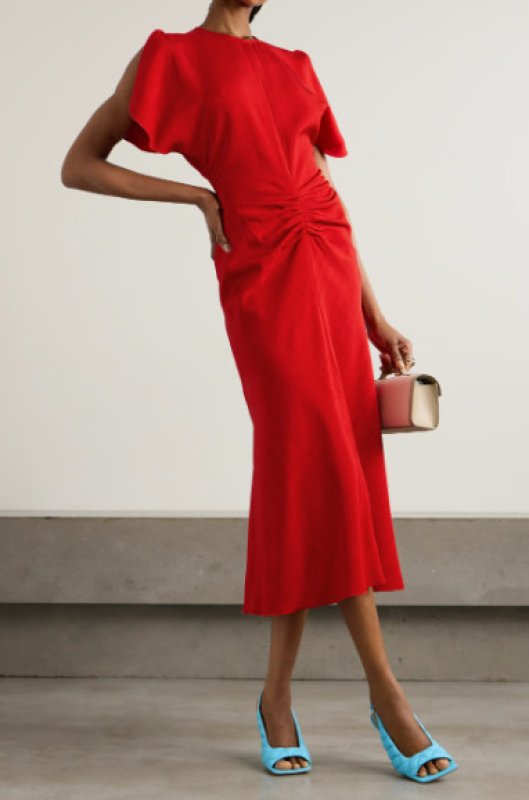 画像1: 【ドラマ使用】VICTORIA BECKHAM  ヴィクトリアベッカム  Gathered Waist Dress レッド (1)