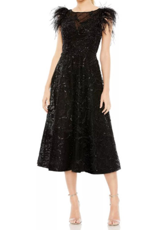 画像1: Mac Duggal マックドゥガル　Feather Shoulder Embellished Dress (1)