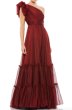 画像1: Mac Duggal マックドゥガル　オーガンジーワンショルダープリーツシフォンドレス　ワイン (1)