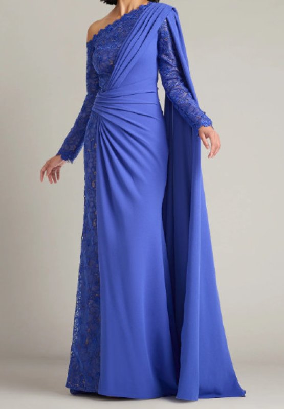 画像1:  Tadashi Shoji  タダシショージ　 Ravelle Embroidered Cape Gown ブルー系 (1)