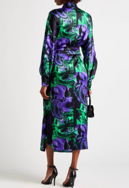 画像2: 【仲里依紗さん着用】MSGM Magma プリント サテンシャツドレス｜グリーン×パープル (2)