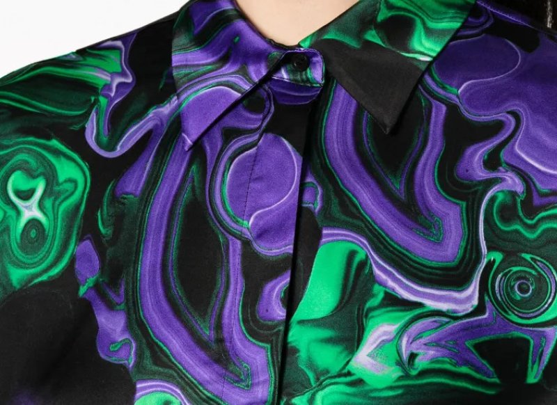 画像3: 【仲里依紗さん着用】MSGM Magma プリント サテンシャツドレス｜グリーン×パープル (3)