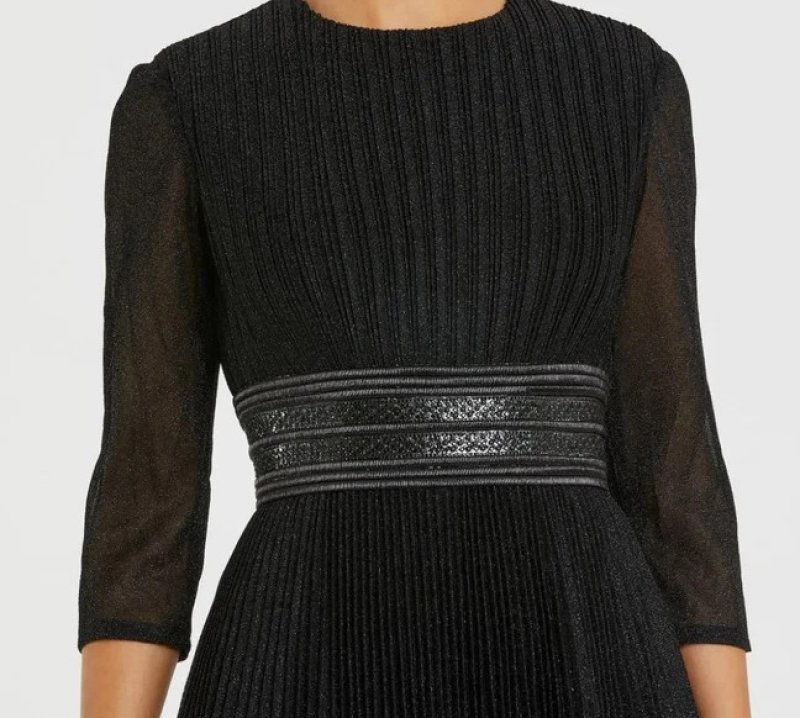 画像3: Mac Duggal マックドゥガル　Black Shimmering 7分袖 Aラインミディドレス (3)