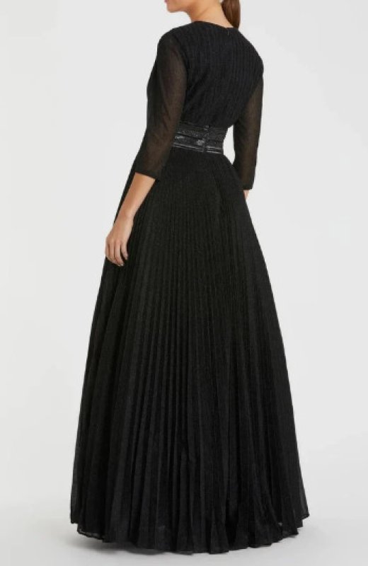 画像2: Ieena for Mac Duggal マックドゥガル　Black Shimmering 7分袖 PLEATED A-LINE GOWN  (2)