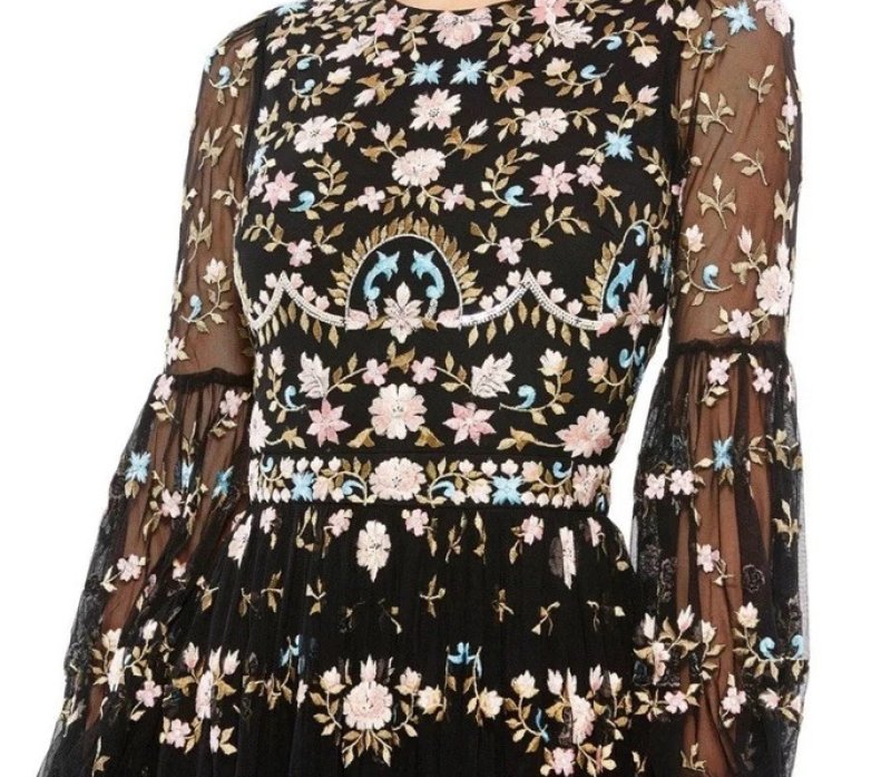 画像4: Mac Duggal マックドゥガル　 Embroidered Black Floral Blouson Sleeve Gown  (4)