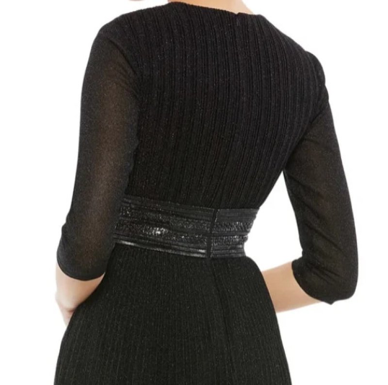 画像4: Mac Duggal マックドゥガル　Black Shimmering 7分袖 Aラインミディドレス (4)
