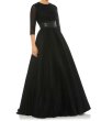 画像4: Ieena for Mac Duggal マックドゥガル　Black Shimmering 7分袖 PLEATED A-LINE GOWN  (4)