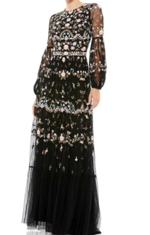 画像2: Mac Duggal マックドゥガル　 Embroidered Black Floral Blouson Sleeve Gown  (2)
