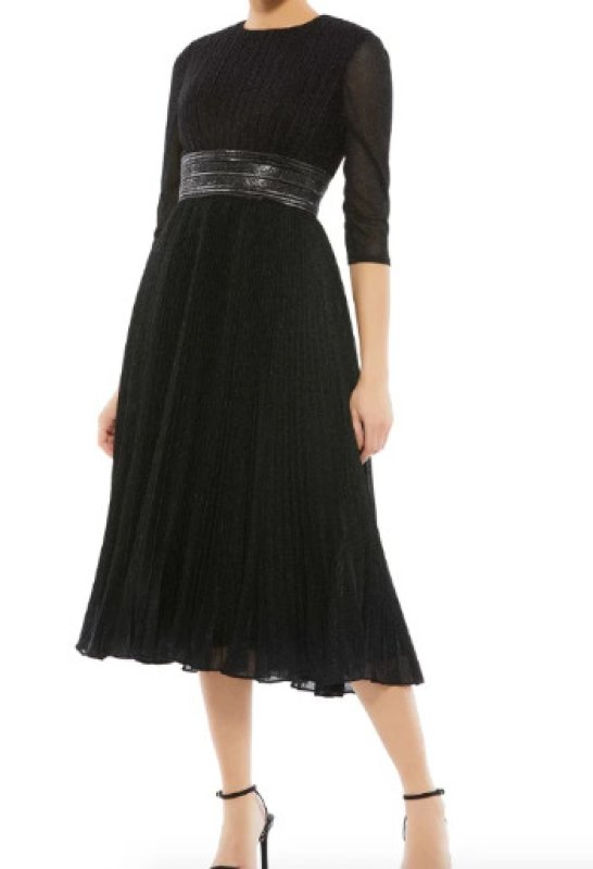 画像5: Mac Duggal マックドゥガル　Black Shimmering 7分袖 Aラインミディドレス (5)