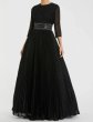 画像1: Ieena for Mac Duggal マックドゥガル　Black Shimmering 7分袖 PLEATED A-LINE GOWN  (1)