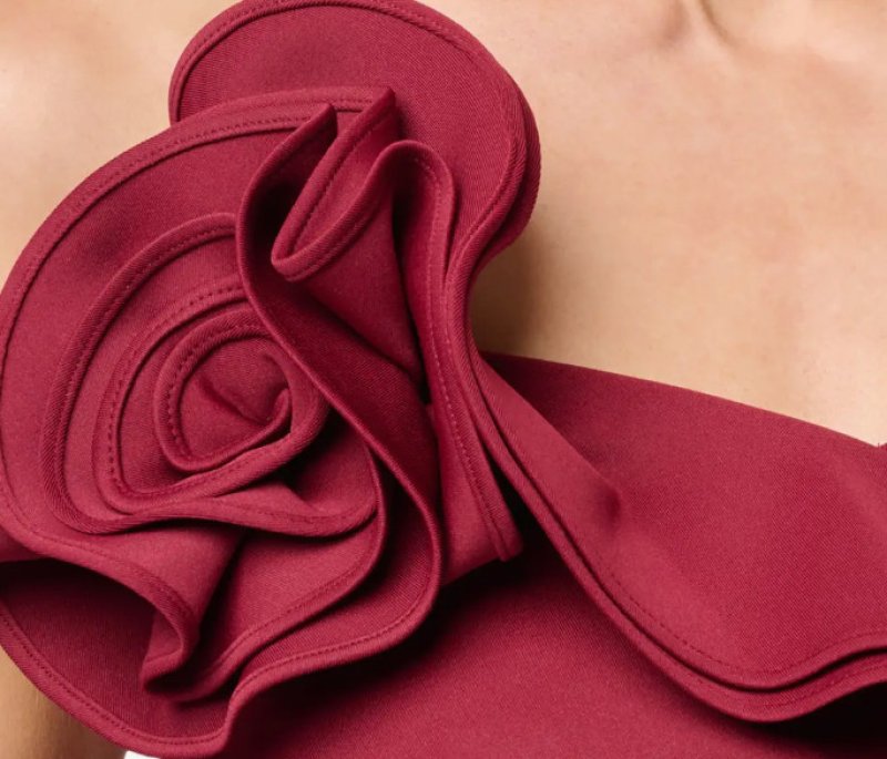 画像5: Adrianna Papell アドリアナパペル　Off Shoulder Rosette Stretch Mermaid Gown 　バーガンディ系 (5)