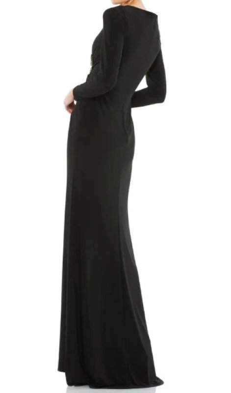 画像2: Mac Duggal マックドゥガル　フェイクラップロングスリーブジャージードレス　ブラック (2)