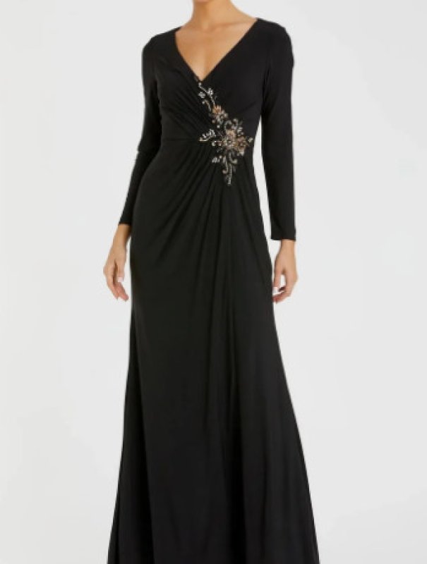 画像4: Mac Duggal マックドゥガル　フェイクラップロングスリーブジャージードレス　ブラック (4)