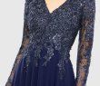 画像3: Mac Duggal マックドゥガル　Embellished Illusion V Neck Long Sleeve Gown ネイビー (3)