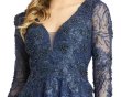 画像3: Mac Duggal マックドゥガル　Floral Embroidered Sequin Beaded Midi dress ネイビー (3)