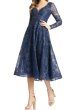 画像1: Mac Duggal マックドゥガル　Floral Embroidered Sequin Beaded Midi dress ネイビー (1)