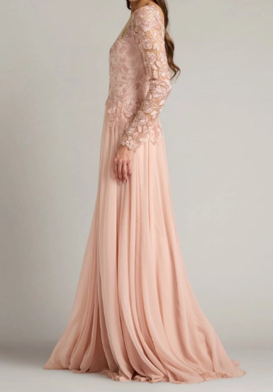 画像3: 【9/27まで特別価格】Tadashi Shoji タダシショージ Lendon Embroidered Tulle Gown  ピンク系 (3)