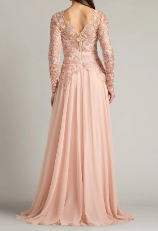 画像2: 【9/27まで特別価格】Tadashi Shoji タダシショージ Lendon Embroidered Tulle Gown  ピンク系 (2)