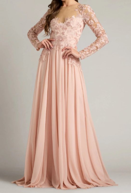 画像1: 【9/27まで特別価格】Tadashi Shoji タダシショージ Lendon Embroidered Tulle Gown  ピンク系 (1)