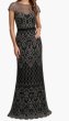 画像1: Tadashi Shoji タダシショージ  Miranda Sequin Embroidered Gown ブラック、シルバー系 (1)