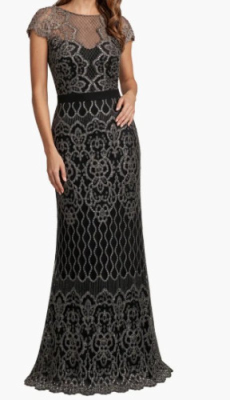画像1: Tadashi Shoji タダシショージ  Miranda Sequin Embroidered Gown ブラック、シルバー系 (1)