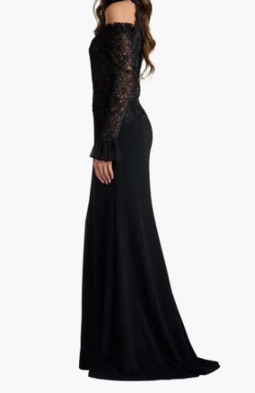 画像3: Tadashi Shoji タダシショージ  Avelora Embroidered Cold-Shoulder Gown  ブラック (3)