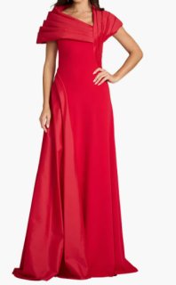 Tadashi Shoji Ondria レッド ドレープ ロングドレス｜Aライン