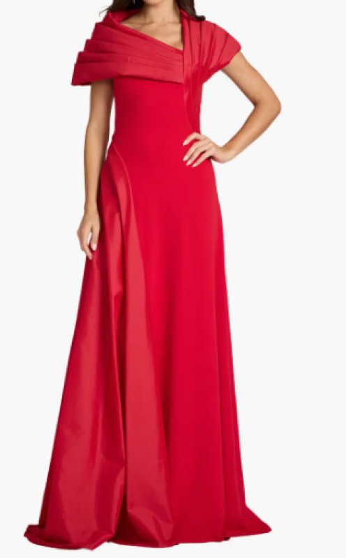 画像1: Tadashi Shoji タダシショージ  Ondria Draped Portrait Collar Gown レッド (1)