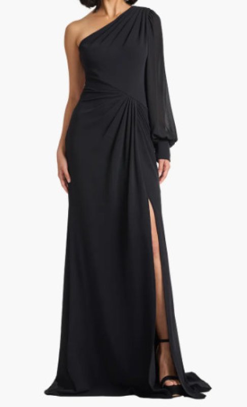 画像1: Tadashi Shoji タダシショージ  Ophira Draped One-Shoulder Gown ブラック (1)