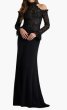 画像1: Tadashi Shoji タダシショージ  Avelora Embroidered Cold-Shoulder Gown  ブラック (1)