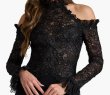 画像4: Tadashi Shoji タダシショージ  Avelora Embroidered Cold-Shoulder Gown  ブラック (4)