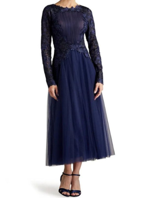 画像2: Tadashi Shoji タダシショージ  Saitta チュールカクテルドレス　ネイビー (2)