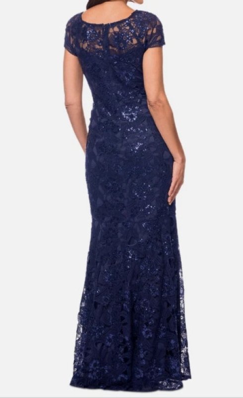 画像2: XSCAPE  Sequined Lace Cap-Sleeve Gown (2)