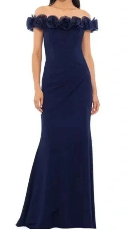 画像1: Xscape  Floral Appliqué Off-the-Shoulder Gown (1)