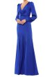 画像1: Ieena for Mac Duggal マックドゥガル  ロイヤルブルー サテン 長袖ロングドレス (1)