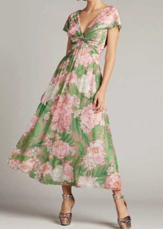 画像1: セール！Tadashi Shoji タダシショージ  AUSRA  花柄プリントドレス　グリーン、ピンク系  41801 (1)