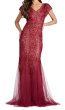 画像1: Tadashi Shoji タダシショージ  Taryn Trackwork Embroidered Mermaid Gown レッド系、ボルドー系 (1)