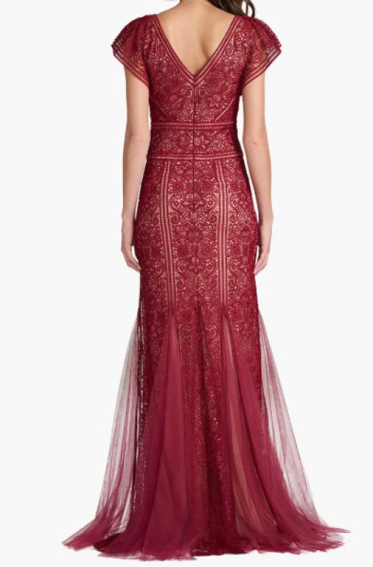 画像3: Tadashi Shoji タダシショージ  Taryn Trackwork Embroidered Mermaid Gown レッド系、ボルドー系 (3)