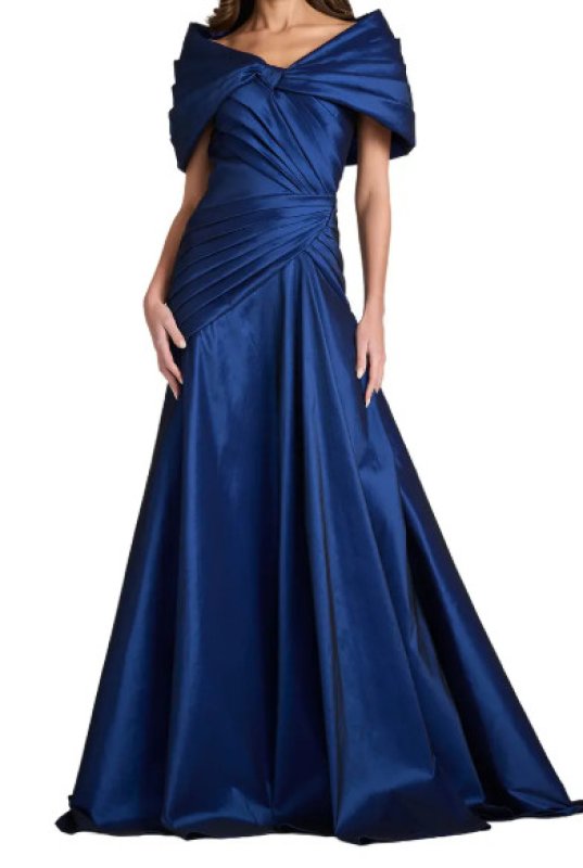 画像1: Tadashi Shoji タダシショージ  Romina Draped Taffeta Gown ネイビー (1)