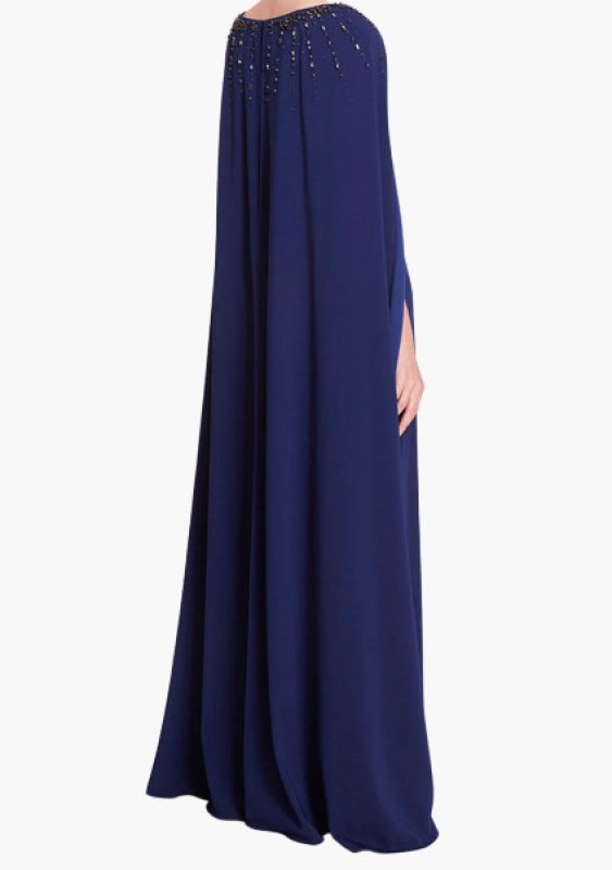 画像2: Marchesa Notte マルケッサノッテ 　ネイビー ビジュー付きケープ ロングドレス (2)