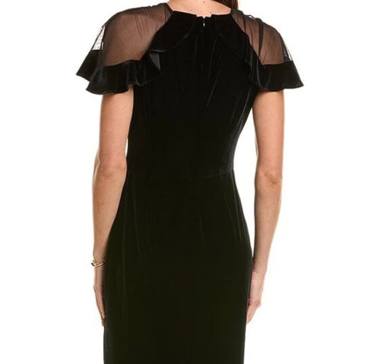 画像4: Eliza J  イライザジェイ 　Sheer Ruffle Shoulder velvet Dress  ブラック (4)