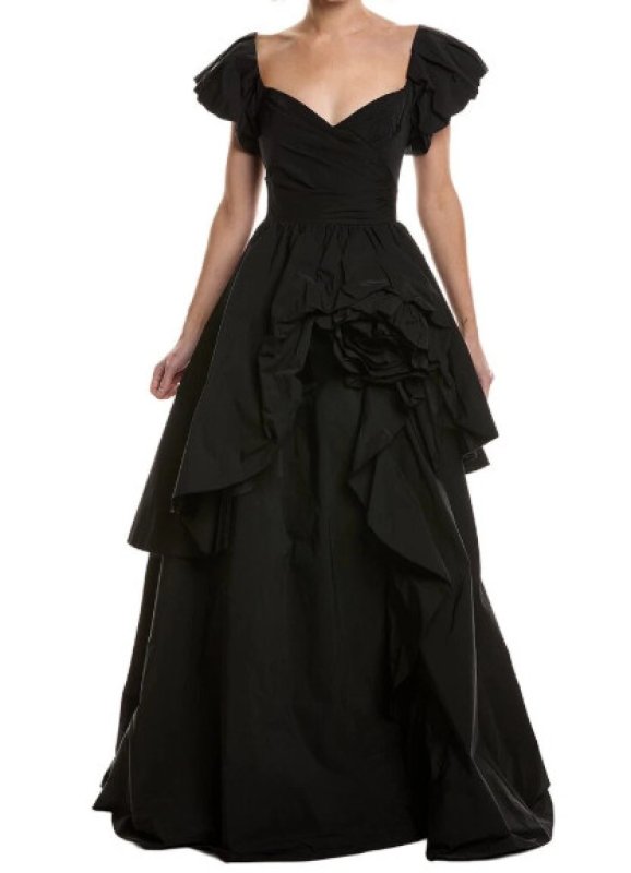 画像1: Marchesa Notte マルケッサノッテ　 ローズラッフル タフタロングドレス　ブラック (1)