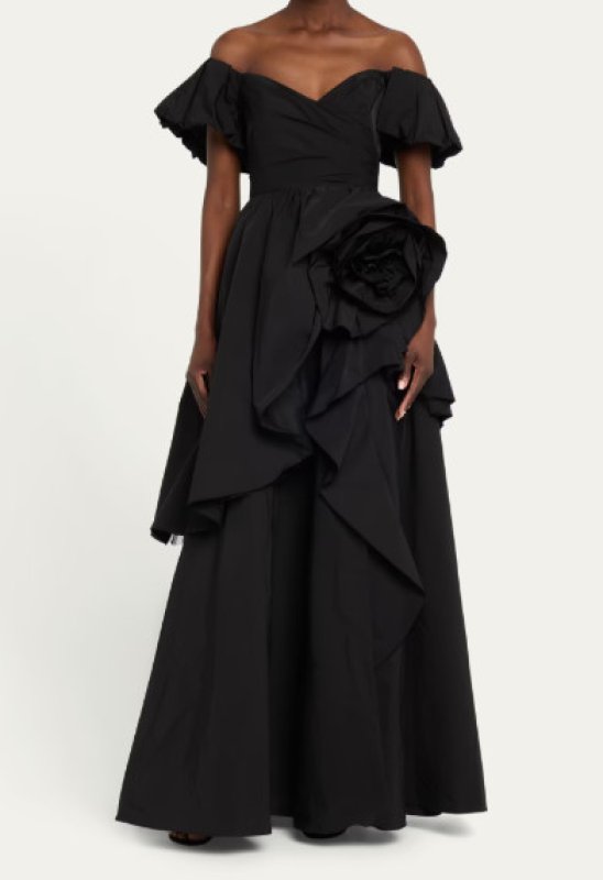 画像3: Marchesa Notte マルケッサノッテ　 ローズラッフル タフタロングドレス　ブラック (3)